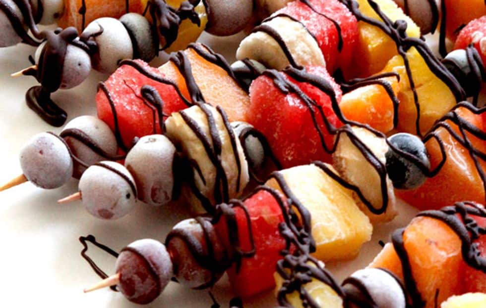 Frozen fruit (and chocolate) skewers!